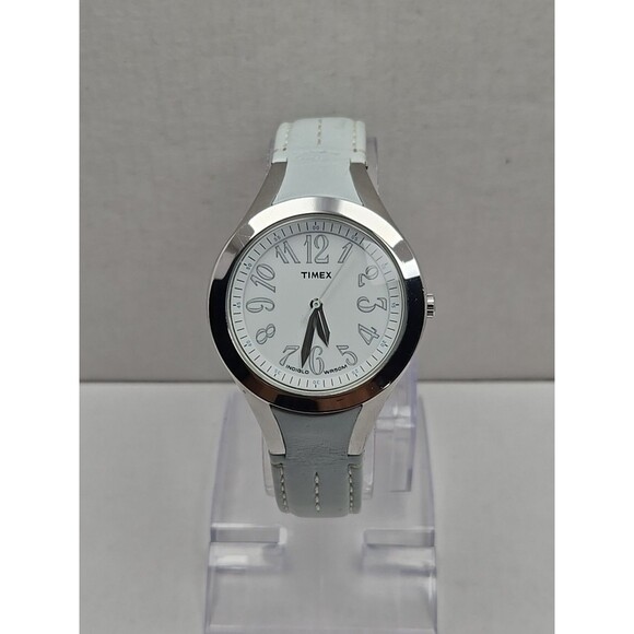 Timex Easy Reader T2H531 Womens White Blue Leather Watch Indiglo New Battery - Picture 1 of 12